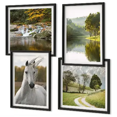 Witte paarden bij de rivier meerluik in lijst