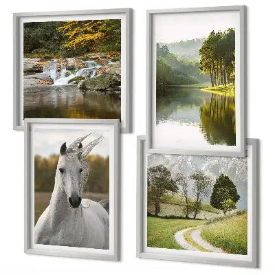 Witte paarden bij de rivier meerluik in lijst