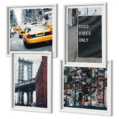 Set van posters met lijst Brugstad inscripties vogelperspectief