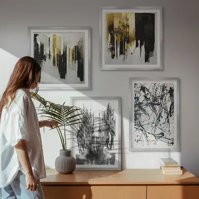 Contrasterende abstracte portretten meerluik in lijst
