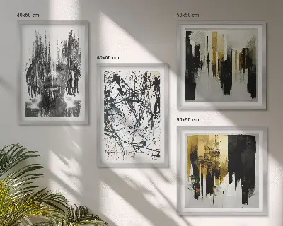 Contrasterende abstracte portretten meerluik in lijst