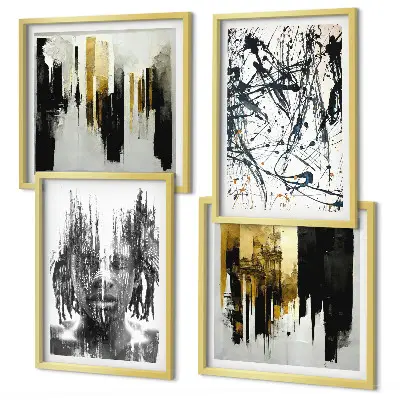 Contrasterende abstracte portretten meerluik in lijst