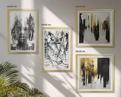 Contrasterende abstracte portretten meerluik in lijst