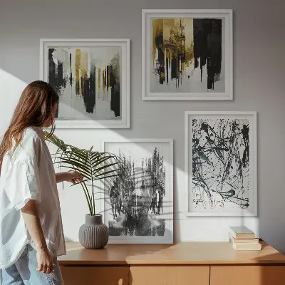 Contrasterende abstracte portretten meerluik in lijst