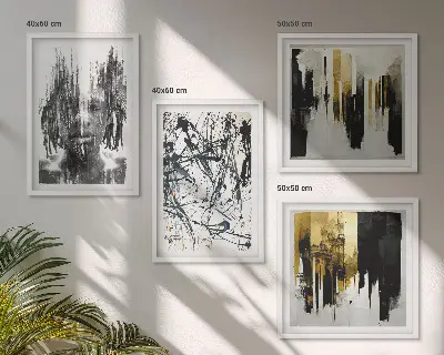 Contrasterende abstracte portretten meerluik in lijst
