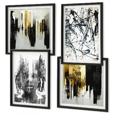 Contrasterende abstracte portretten meerluik in lijst