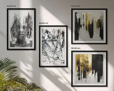 Contrasterende abstracte portretten meerluik in lijst