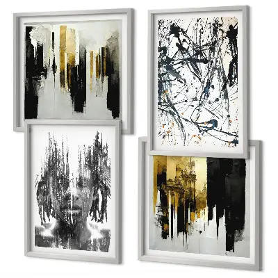 Contrasterende abstracte portretten meerluik in lijst