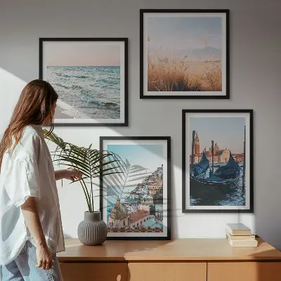 Set van posters met lijst Uitzicht op de zee bij Venetië