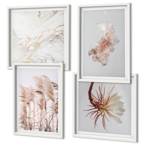 Set van posters met lijst Elegante grasbloemen marmer
