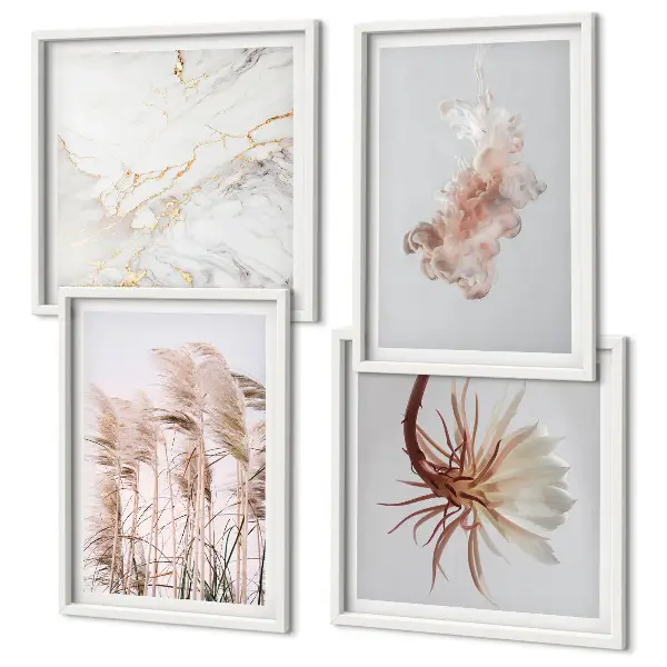Elegante grasbloemen marmer set van posters met lijst