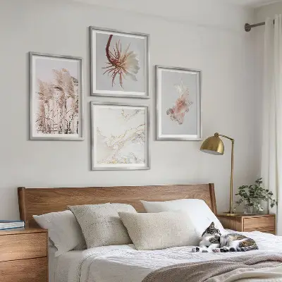 Elegante grasbloemen marmer set van posters met lijst