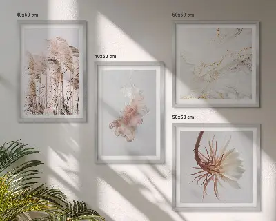 Elegante grasbloemen marmer set van posters met lijst