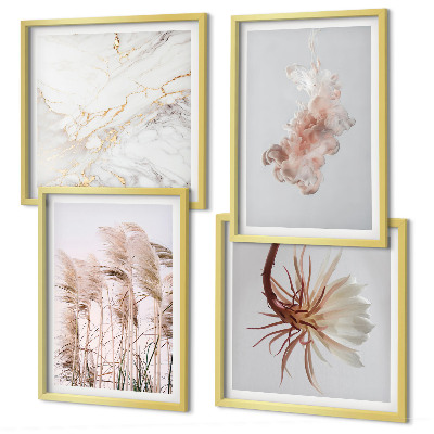 Set van posters met lijst Elegante grasbloemen marmer