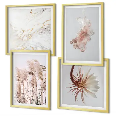 Elegante grasbloemen marmer set van posters met lijst