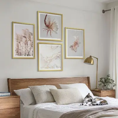 Elegante grasbloemen marmer set van posters met lijst