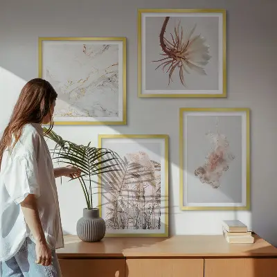 Elegante grasbloemen marmer set van posters met lijst