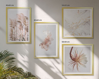 Set van posters met lijst Elegante grasbloemen marmer