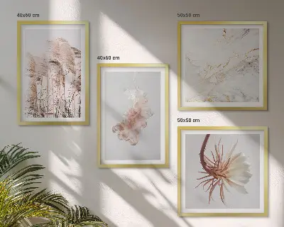 Elegante grasbloemen marmer set van posters met lijst