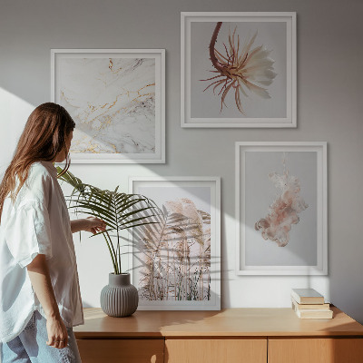 Set van posters met lijst Elegante grasbloemen marmer