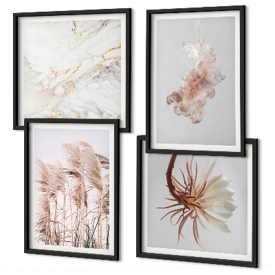 Set van posters met lijst Elegante grasbloemen marmer