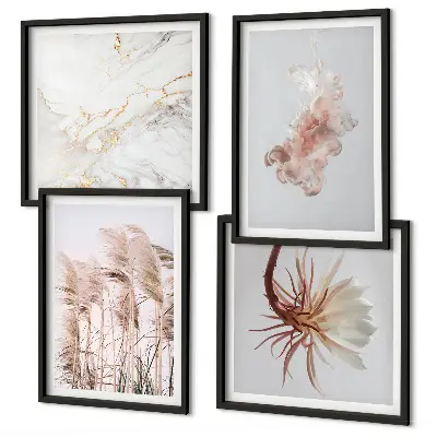 Elegante grasbloemen marmer set van posters met lijst