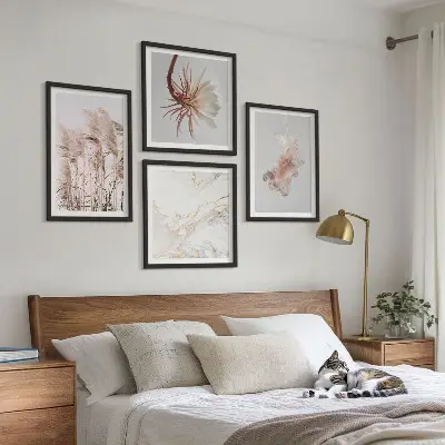 Elegante grasbloemen marmer set van posters met lijst
