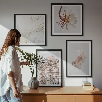 Elegante grasbloemen marmer set van posters met lijst