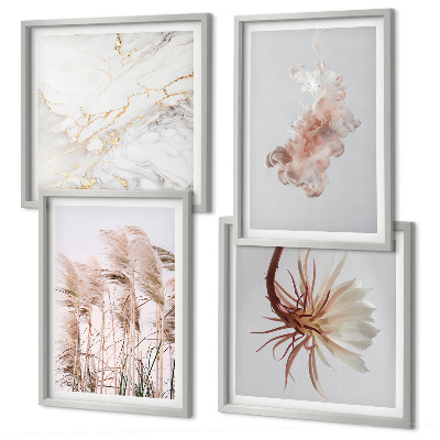 Set van posters met lijst Elegante grasbloemen marmer