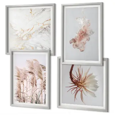 Elegante grasbloemen marmer set van posters met lijst