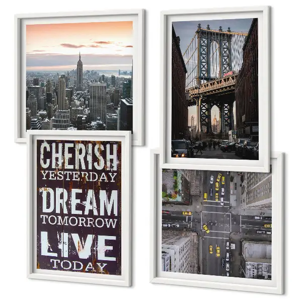 New Yorkse landschappen met citaat meerluik in lijst
