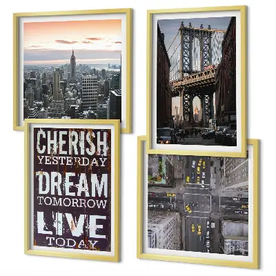 New Yorkse landschappen met citaat meerluik in lijst