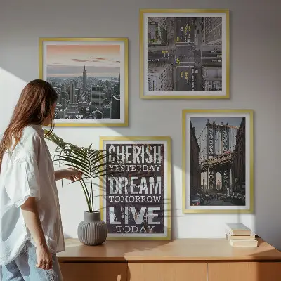 New Yorkse landschappen met citaat meerluik in lijst