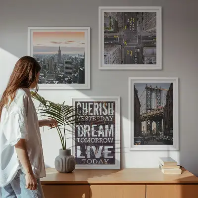 New Yorkse landschappen met citaat meerluik in lijst