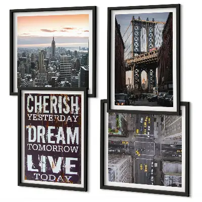 New Yorkse landschappen met citaat meerluik in lijst