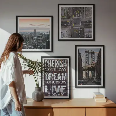 New Yorkse landschappen met citaat meerluik in lijst