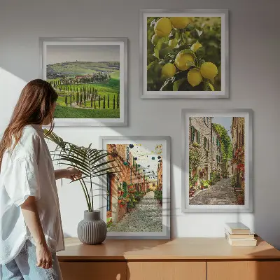 Set van posters met lijst met de afbeelding Charmante straatjes vol citroenbloesems