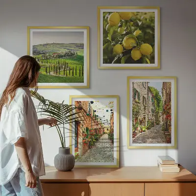 Set van posters met lijst met de afbeelding Charmante straatjes vol citroenbloesems