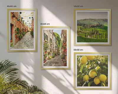 Set van posters met lijst met de afbeelding Charmante straatjes vol citroenbloesems