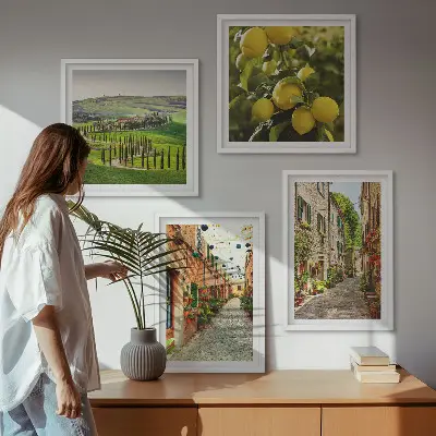 Set van posters met lijst met de afbeelding Charmante straatjes vol citroenbloesems