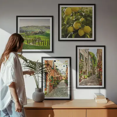 Set van posters met lijst met de afbeelding Charmante straatjes vol citroenbloesems