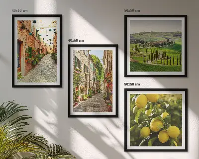 Set van posters met lijst met de afbeelding Charmante straatjes vol citroenbloesems