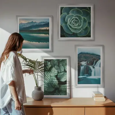 Close-ups van bladeren van vetplanten set van posters met lijst