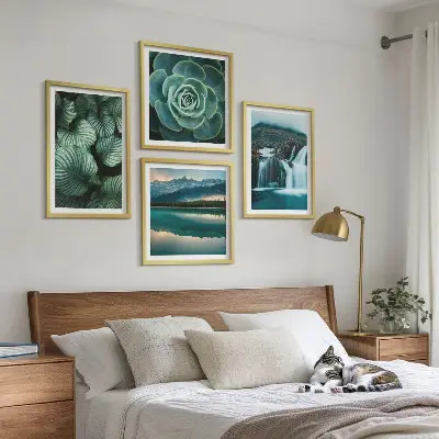 Close-ups van bladeren van vetplanten set van posters met lijst