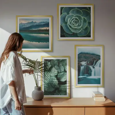 Close-ups van bladeren van vetplanten set van posters met lijst