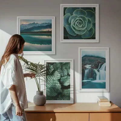 Close-ups van bladeren van vetplanten set van posters met lijst