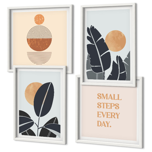 Set van posters met lijst Plantenpatronen, grote minimalistische zonnen