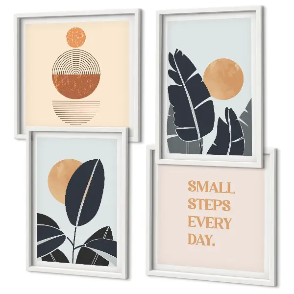 Set posters met lijst plantenpatronen met minimalistische zonnen