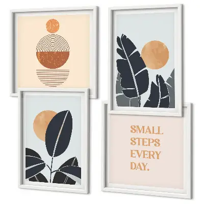 Set posters met lijst plantenpatronen met minimalistische zonnen