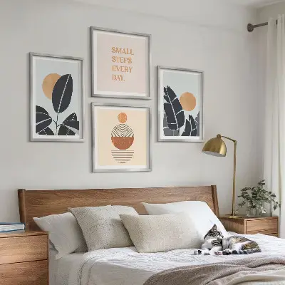 Set posters met lijst plantenpatronen met minimalistische zonnen